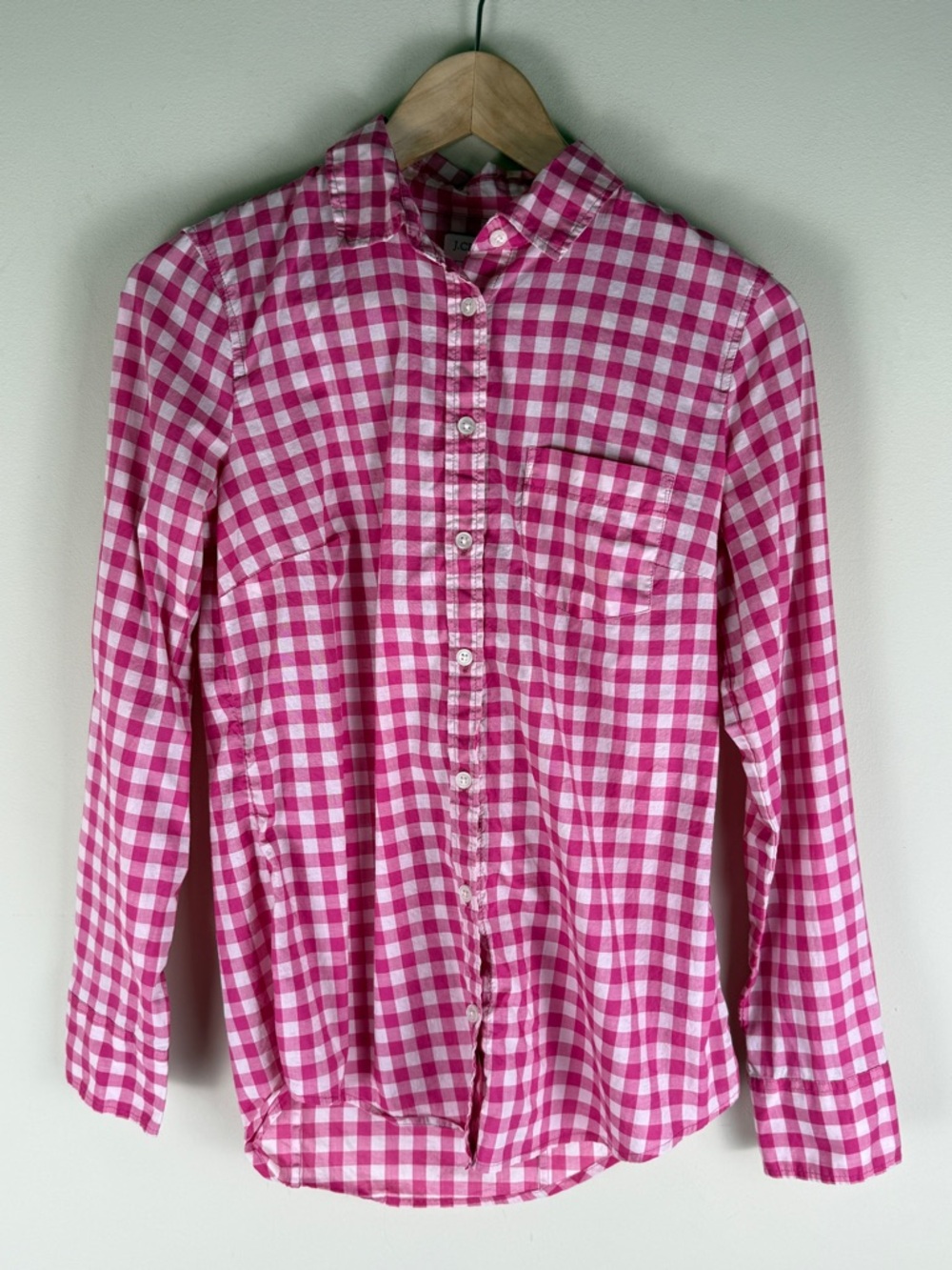 J. Crew Pink and White Gingham Long Sleeve Button Up Cotton Extra Small Picnic